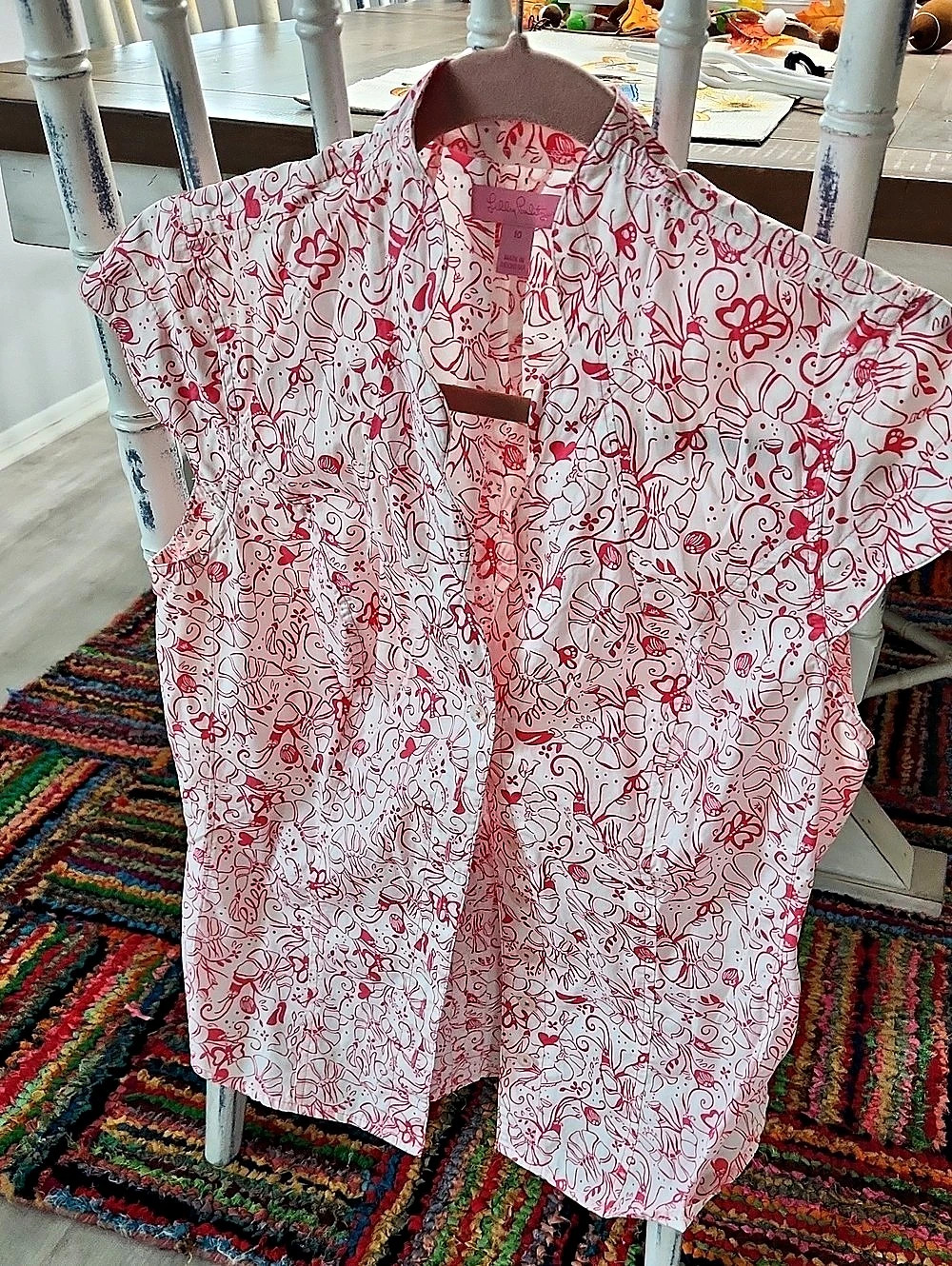 Lilly Pulitzer The Flower Lilly Shirt Pink & White Button Down Shirt Sz 10